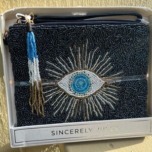 Sincerely Jules evil eye beaded clutch bag